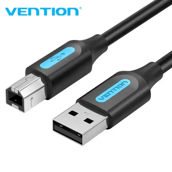 Vention Cable USB 2.0 – Cobre OFC Estañado – Alta Pureza – Corriente 2A – Conectores Tipo-B y Tipo-A – Color Negro