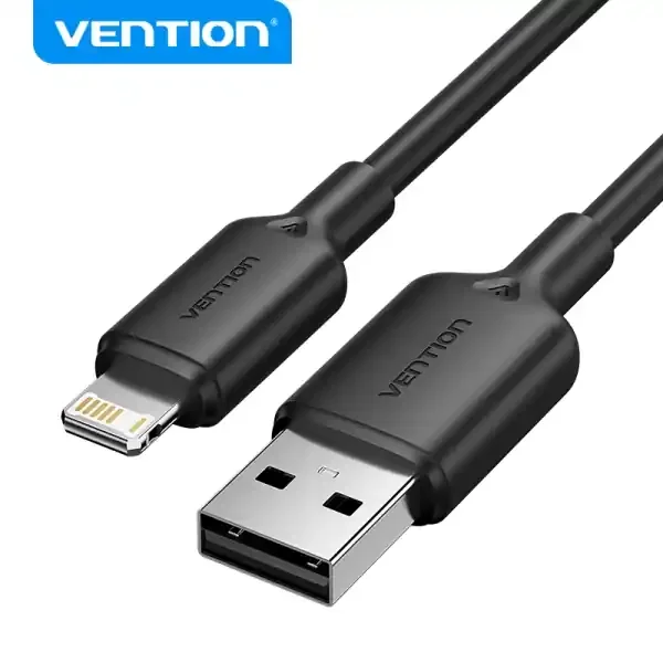 Vention Cable USB 2.0 Lightning – Transmision 480Mbps – Salida 2.4A – Conductor Bronce Enlatado – Color Negro