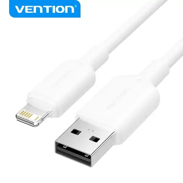 Vention Cable USB 2.0 Lightning – Transmision 480Mbps – Salida 2.4A – Conductor Bronce Enlatado – Color Blanco