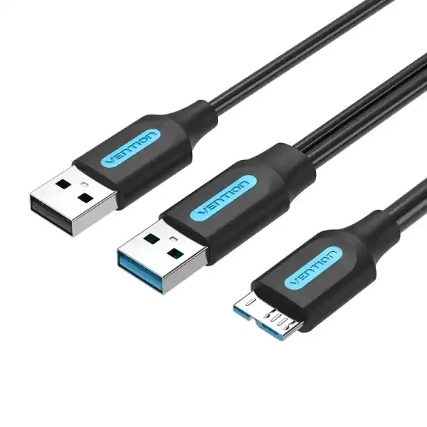 Vention Cable USB 3.0 A-Micro-B Alta Velocidad 5Gbps – Conductor de Cobre Esmaltado – Fuente de Alimentacion 3A – Color Negro
