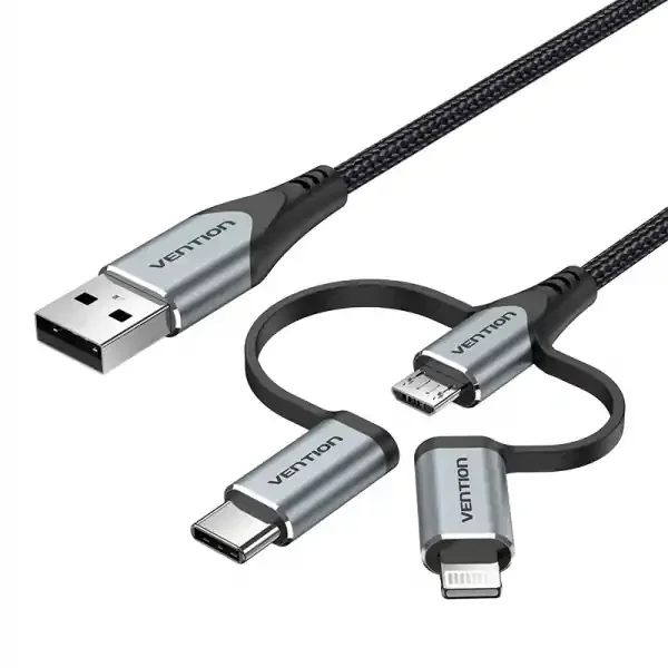 Vention Cable USB-A a USB-C/MicroUSB/Lightning Macho – 1m – Color Gris
