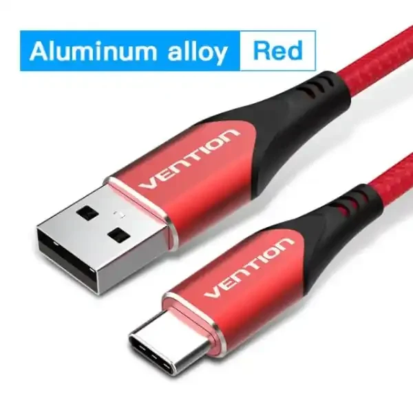 Vention Cable USB-C 2.0 a USB-A 3A 60W – 1m – Trenzado – Color Rojo