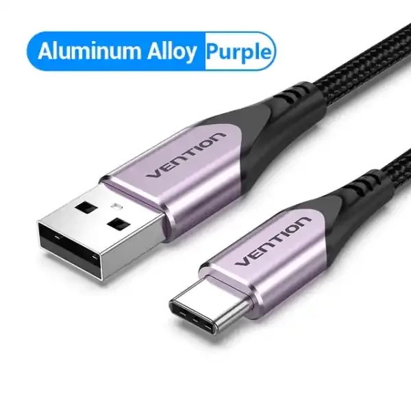 Vention Cable USB-C 2.0 a USB-A 3A 60W – 2m – Trenzado – Color Violeta