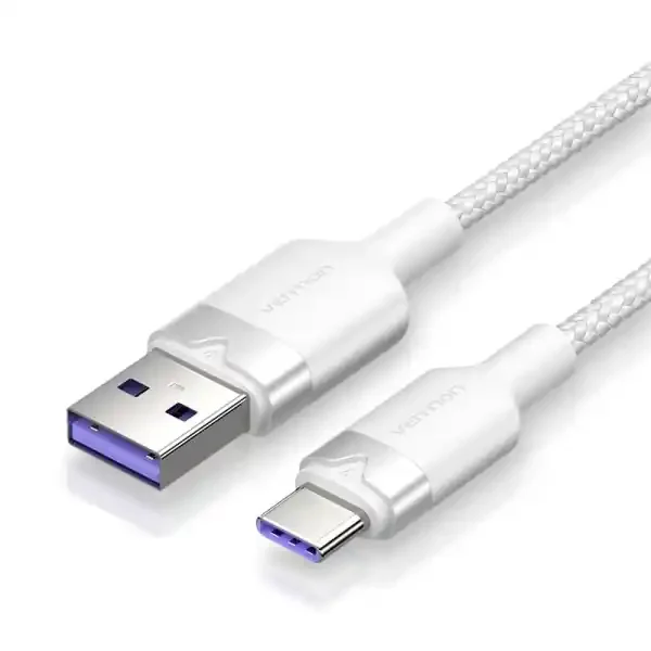 Vention Cable USB-C 2.0 a USB-A 6A 100W – 2m – Trenzado – Color Blanco