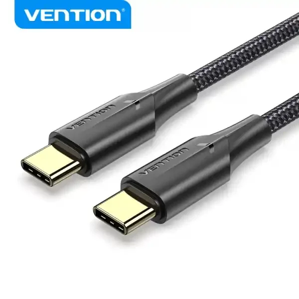 Vention Cable USB-C Macho a USB-C Macho 3A 60W LED – 0.5m – Algodon Trenzado Negro