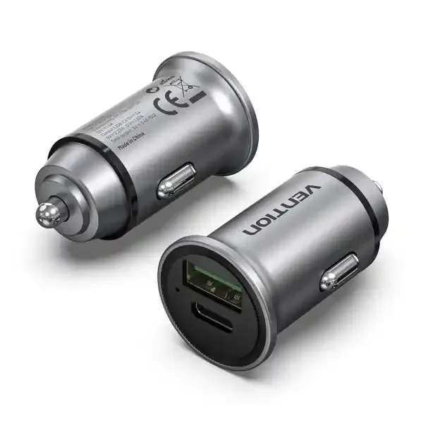 Vention Cargador de Coche 20W 2xUSB (A+C) QC4.0 3.4A – Diseño Mini – Aluminio Gris