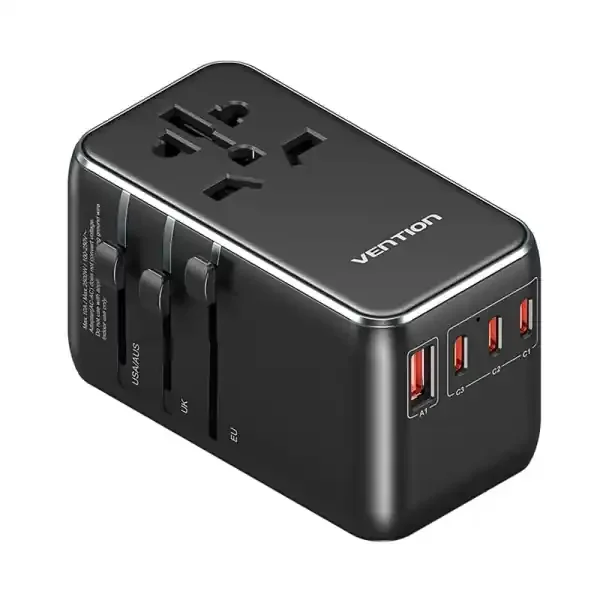 Vention Cargador de Viaje Universal GaN – 3xUSB-C, 1xUSB-A -100W – Color Negro