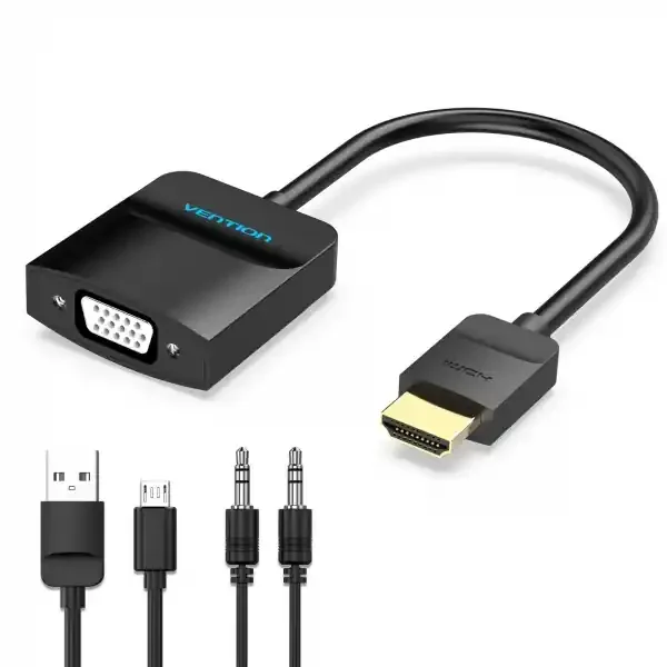 Vention Conversor HDMI Macho a VGA Hembra con Jack 3.5mm – 0.15m – Color Negro