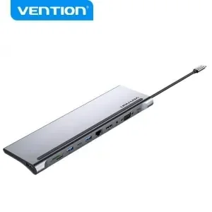 VENTION DOCKING STATION 11 EN 1 USB-C A HDMI/VGA/USB-C/USB 3.0X2/USB2.0/RJ45/SD/TF/AUDIO JACK/PD100W – 0.25M – COLOR GRIS METALIZADO