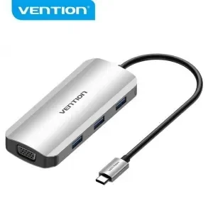 VENTION DOCKING STATION 6 EN 1 USB-C A HDMI/VGA/3XUSB3.0/PD100W – 0.15M – COLOR GRIS