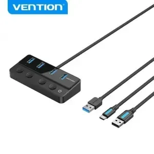 VENTION HUB 4 EN 1 USB 3.0 A 4XUSB/USB-C PD INCLUYE CABLE CARGA USB MACHO – USB-C – COLOR NEGRO