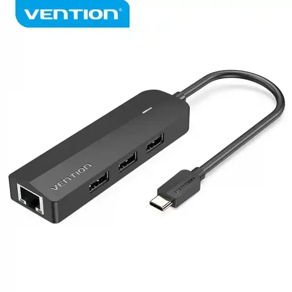 Vention HUB 5 en 1 USB-C a 3xUSB2.0/RJ45/Micro B Powered – 0.15m – Color Negro