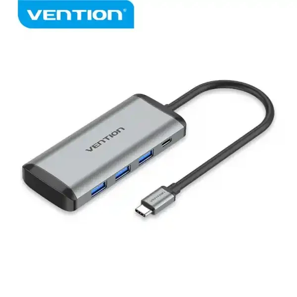 Vention HUB 6 en 1 USB-C a 3xUSB3.0/TF/SD/PD – 0.15m – Aluminio Gris