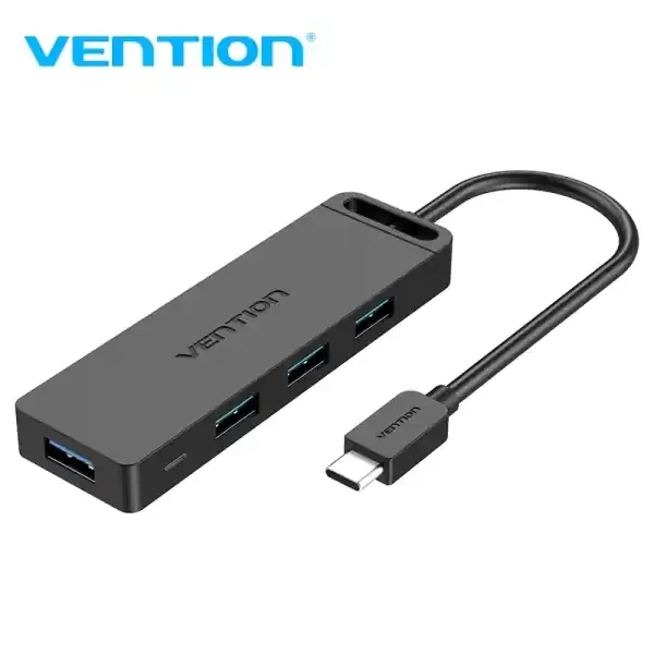 Vention Hub USB C 4 Puertos – Alta Velocidad 5 Gbps – Compatible OTG – Amplia Compatibilidad – Color Negro