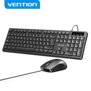 VENTION KTC TECLADO Y RATON ERGONOMICO – 104 TECLAS – SENSOR 1200 DPI – PLUG AND PLAY – AMPLIA COMPATIBILIDAD – COLOR NEGRO