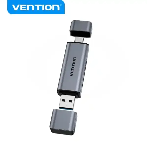 Vention Lector de Tarjetas 2-in-1 USB 3.0 A+C – Aluminio Metalizado – Soporta SD/TF – Capacidad 512GB – Lectura Dual – Color Gris