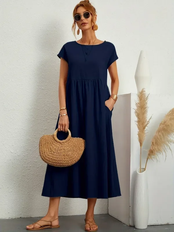 Vestido Elegante de Cuello Redondo Primaveral