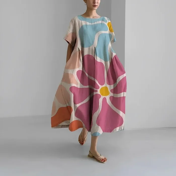 Vestido largo de mujer con estampado floral y mangas cortas