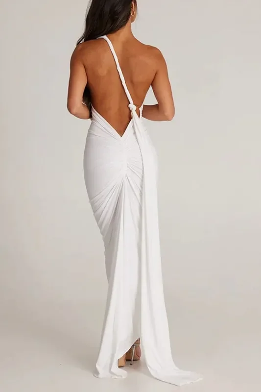 Vestido Maxi Elegante Plisado Sin Espalda