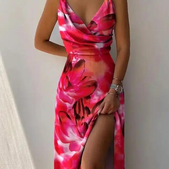 Vestido maxi tropical elegante para el verano