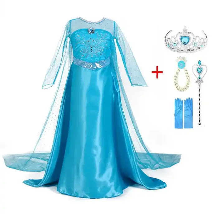 Vestido y accesorios de disfraz de Frozen.