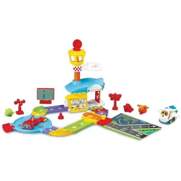 VTech – Aeropuerto Aventuras TutTut Bólidos, Pistas y Coches de Juguete +1 año, Circuito para Combinar, Incluye Jet el avión