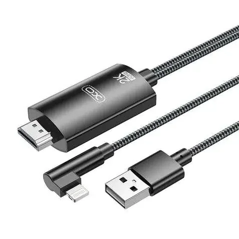 XO Adaptador de Cable Lightning A Hdmi – Longitud de 1.8m – Soporte de Resolucion 2K(60Hz)/1080P – Intercambio de Datos y Audio – Fuente de Alimentacion USB – Color Negro