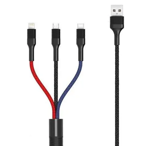XO Cable Trenzado USB-A Macho a USB-C, MicroUSB y Lightning – Carga Rapida 2A – Longitud 1.20m
