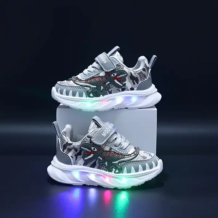 Zapatillas deportivas LED de dinosaurios para niños