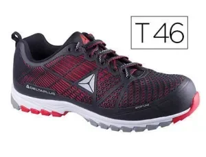 ZAPATOS DE SEGURIDAD DELTAPLUS DE POLIURETANO Y MALLA AIREADA S1P NEGRO Y ROJO TALLA 46