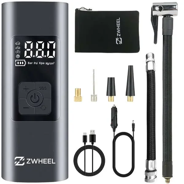 Zwheel Compresor de Aire Portatil 60W – Pantalla LED – Presión Max. 150psi – Foco de Alumbrado LED – Bateria 6.000mAh