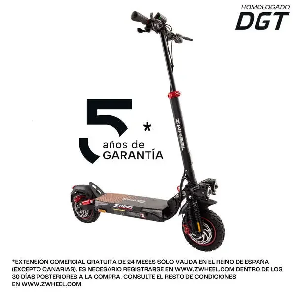 Zwheel ZRino Duo Patinete Electrico Motor 2x 500W – Homologado DGT – Suspension Delantera y Trasera – Ruedas Off-Road 10″ – Velocidad hasta 25Km/h – Autonomia hasta 45km – Carga Maxima 120kg